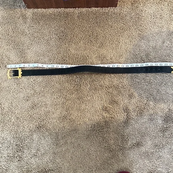 VTG 90’s Express Black Suede Leather Victorian Goth Gold Rocco Belt - Picture 11 of 14